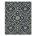 Navy Gold Floral Koi Fish Diamond Rug
