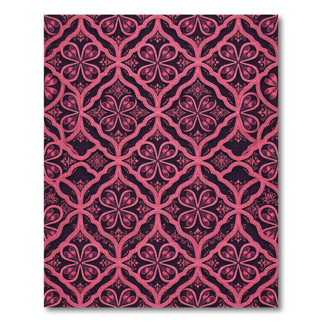 Elegant Magenta Damask Quatrefoil Scroll Rug