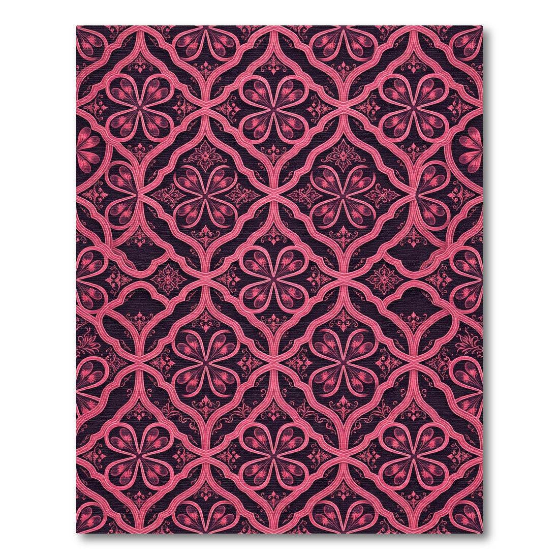 Elegant Magenta Damask Quatrefoil Scroll Rug