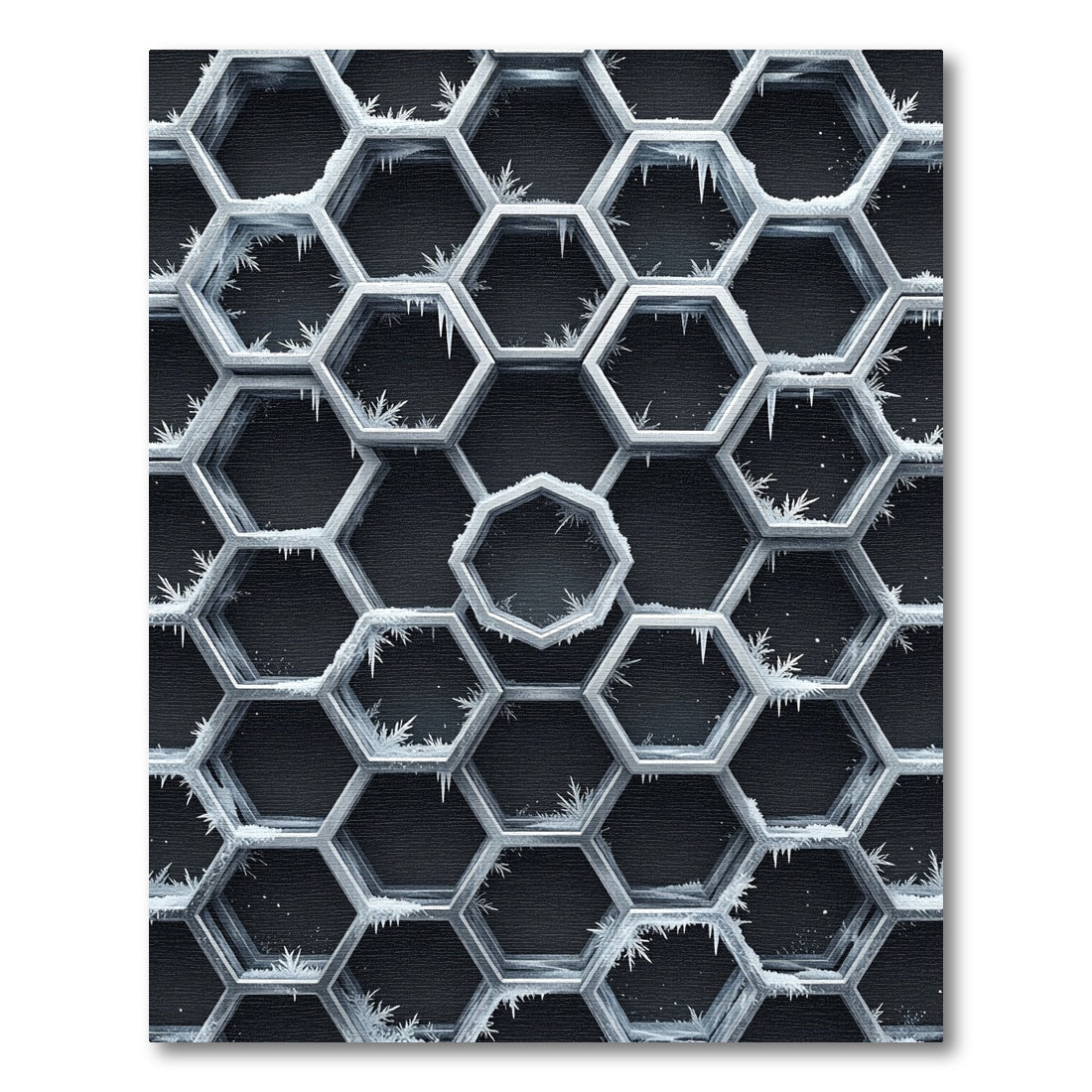 Frosted Monochromatic Geometric Hexagon Art Rug