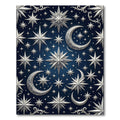Celestial Silver Crescent and Star Night Rug