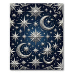 Celestial Silver Crescent and Star Night Rug