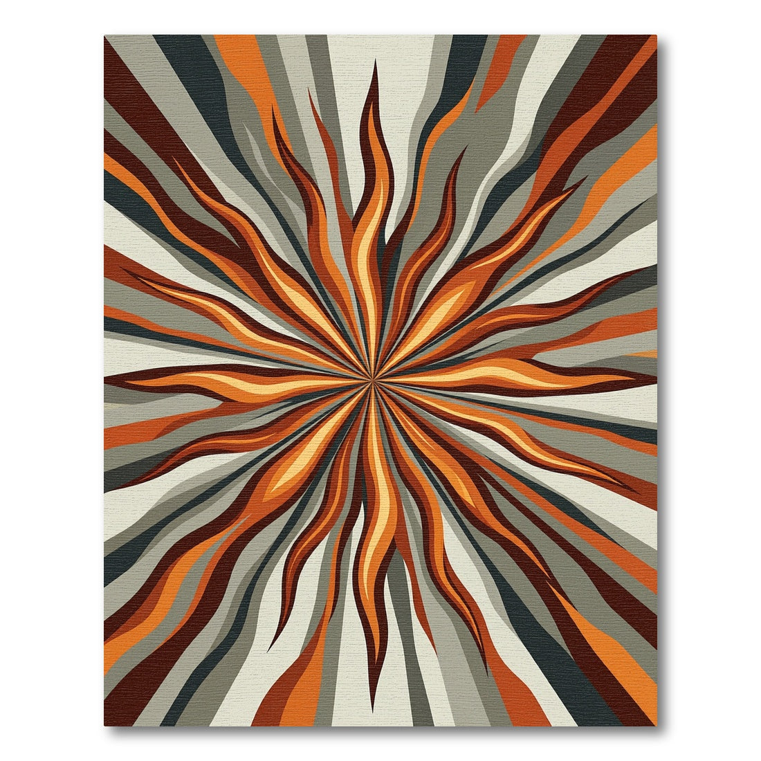 Radiating Orange Flame Sunburst Rug