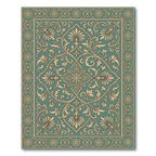 Elegant Sage Floral Scroll Medallion Rug
