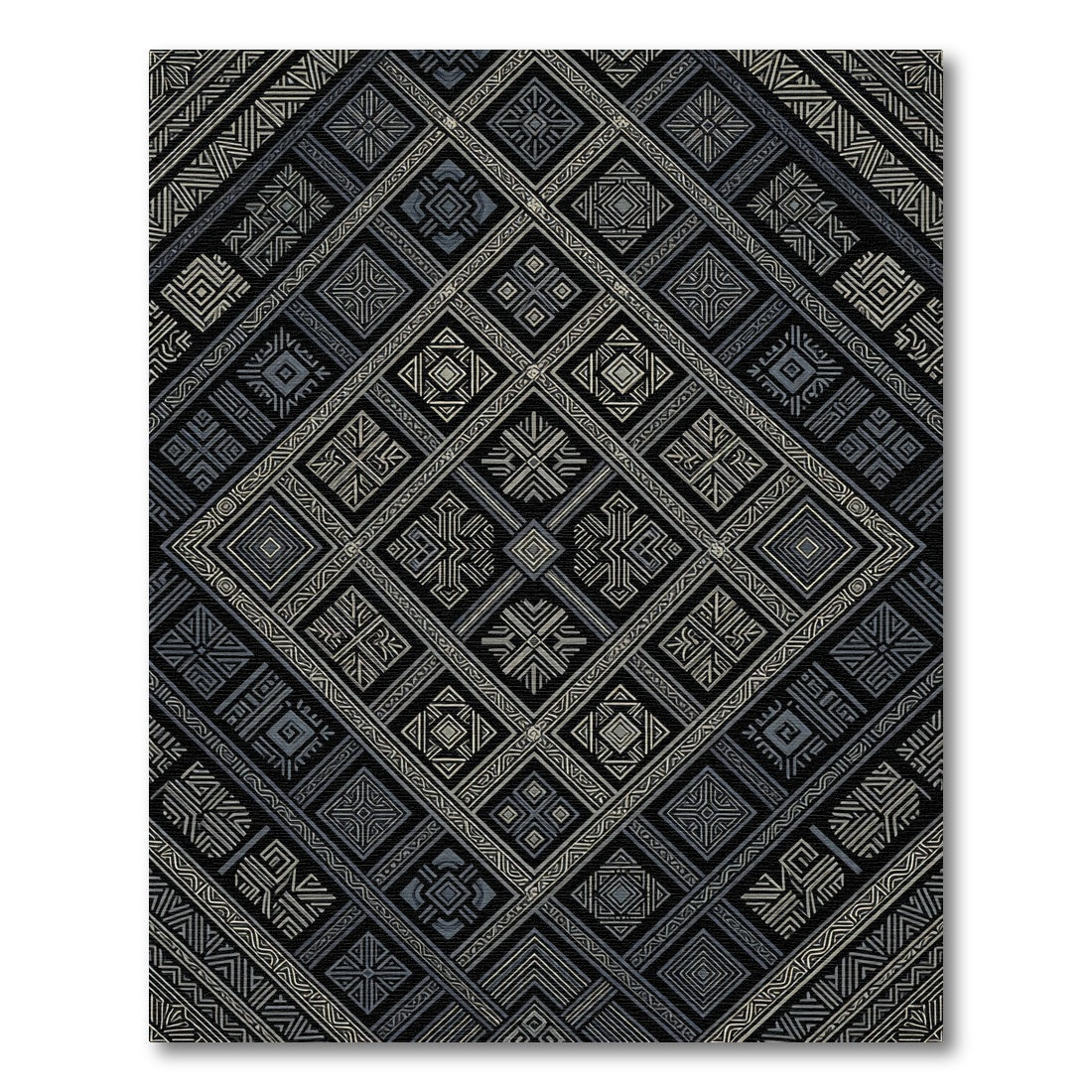 Tribal Geometric Diamond Black Ivory Rug