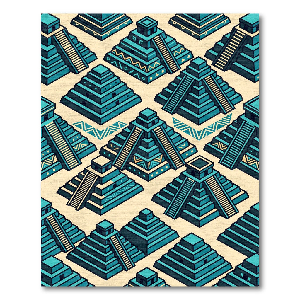 Teal Isometric Aztec Step Pyramid Tile Rug