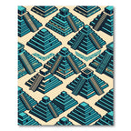 Teal Isometric Aztec Step Pyramid Tile Rug