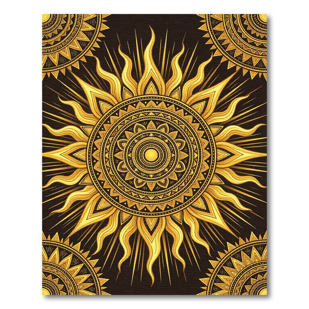 Ornate Golden Radiant Sun Mandala Rug