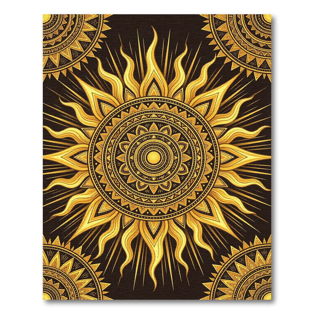 Ornate Golden Radiant Sun Mandala Rug