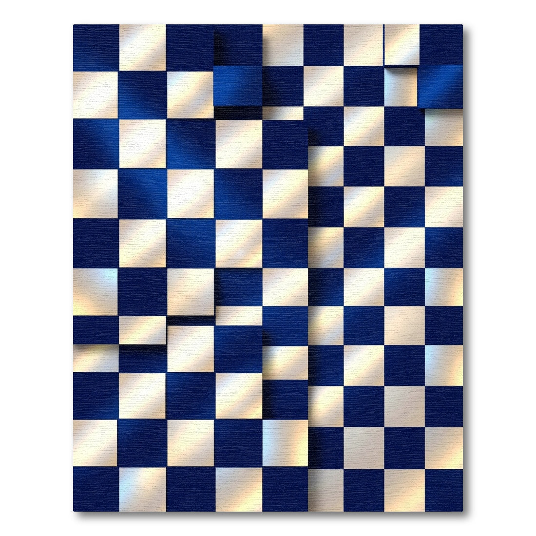 Deep Blue Checkerboard Illusion Squares Rug