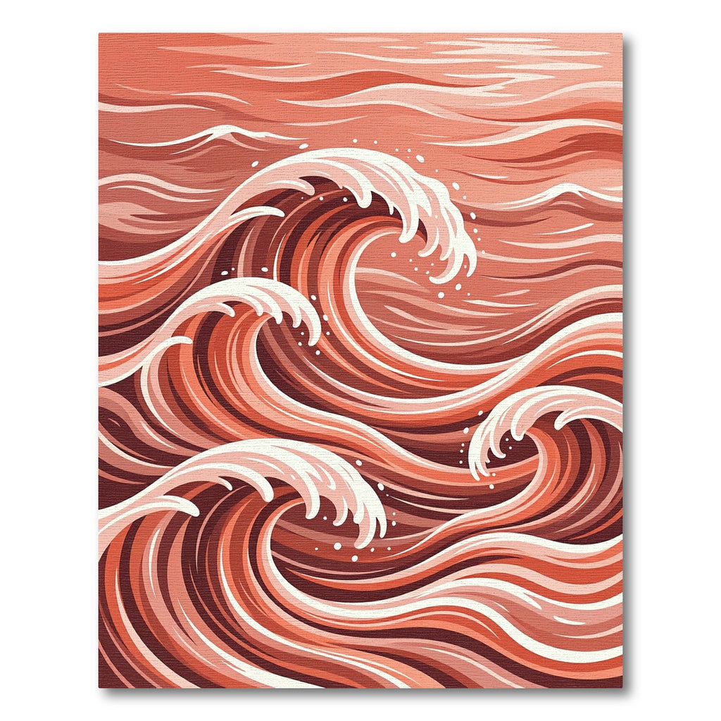 Crimson Coral Abstract Ocean Waves Rug