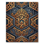 Ornate Golden Hexagonal Arabesque Rug