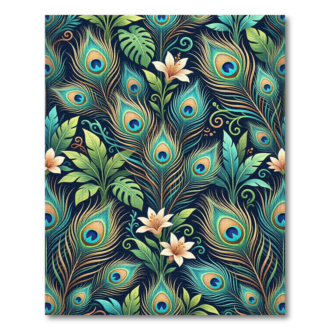 Elegant Peacock Feather Botanical Floral Rug