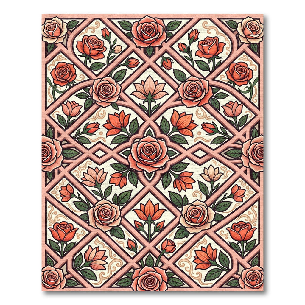 Coral Roses Lattice Ornamental Rug