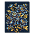 Elegant Golden Floral Indigo Peony Art Rug