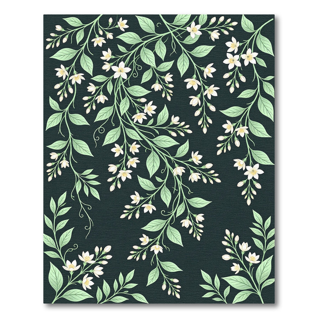 Elegant White Jasmine Floral Dark Foliage Rug