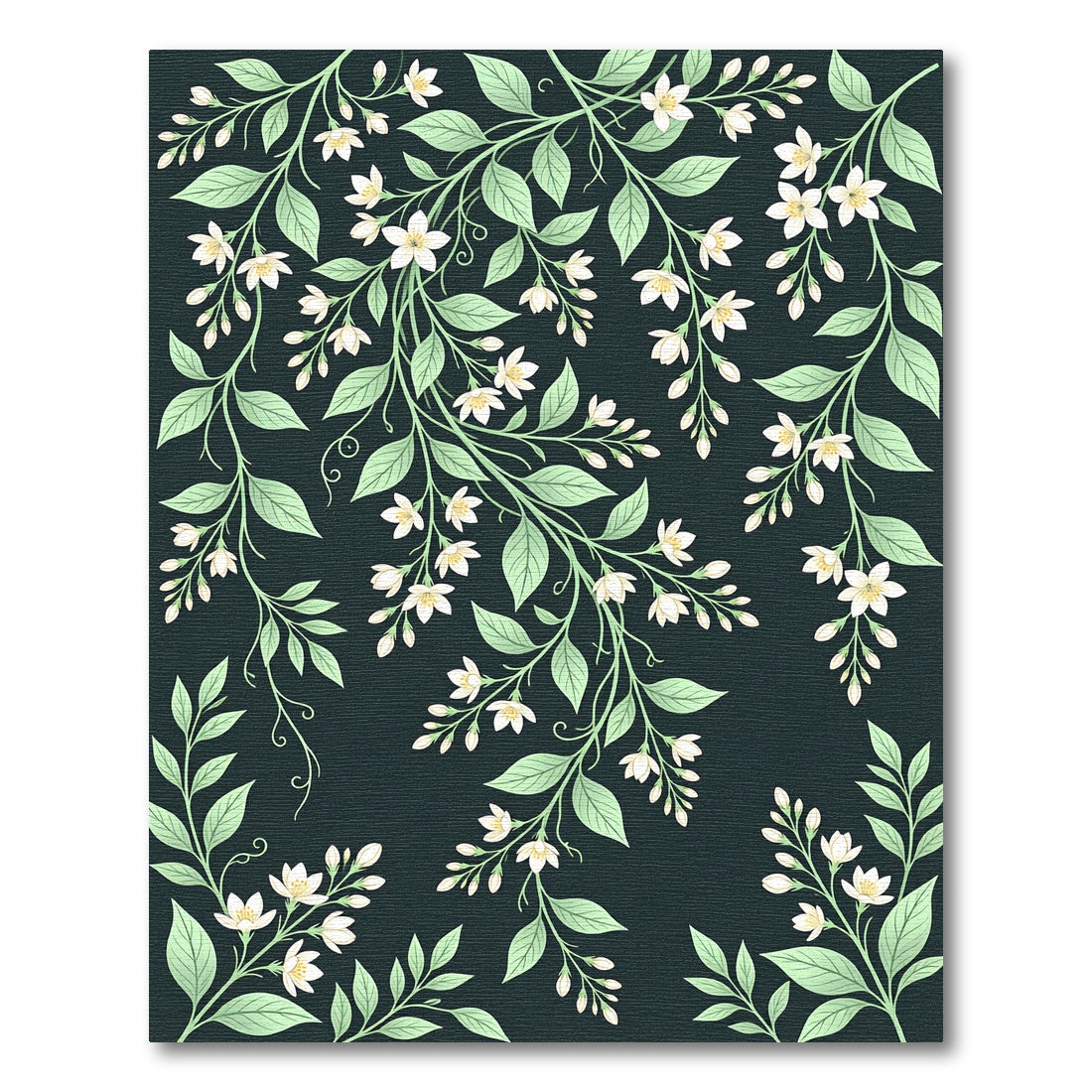 Elegant White Jasmine Floral Dark Foliage Rug