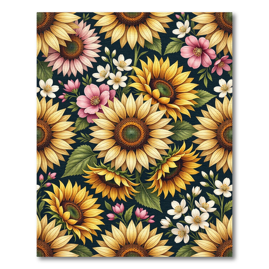Sunflowers with Pink Blossoms Floral Arrangement Rug