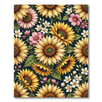 Sunflowers with Pink Blossoms Floral Arrangement Rug