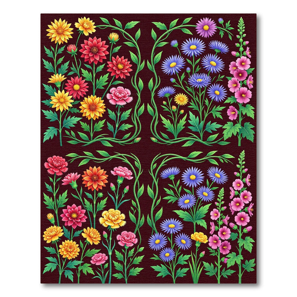 Vibrant Floral Botanical Dark Garden Rug