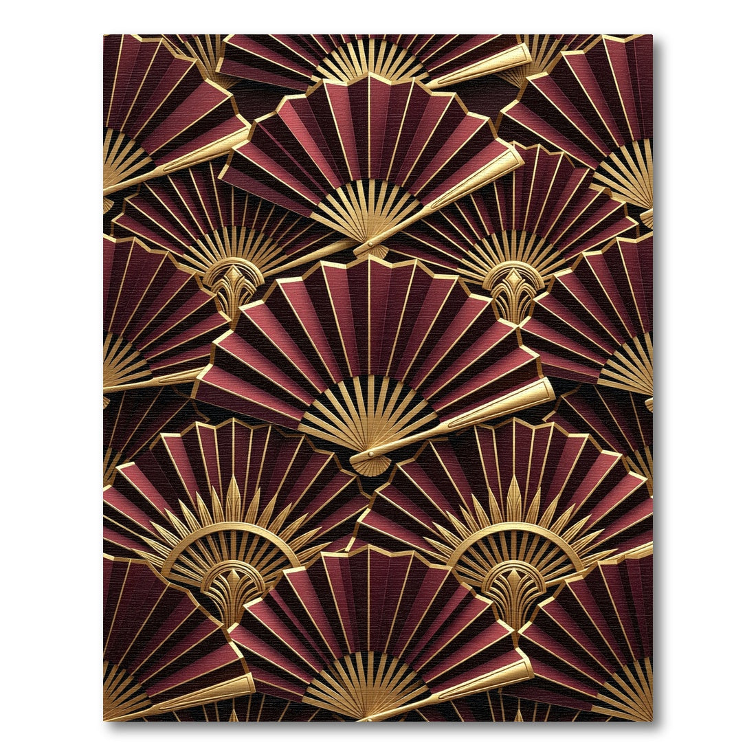 Crimson Gold Fan Art Deco Rug