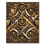 Regal Gold Thistle Rose Shield Scroll Rug