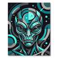 Cyan Geometric Alien Portrait Rug