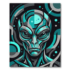 Cyan Geometric Alien Portrait Rug