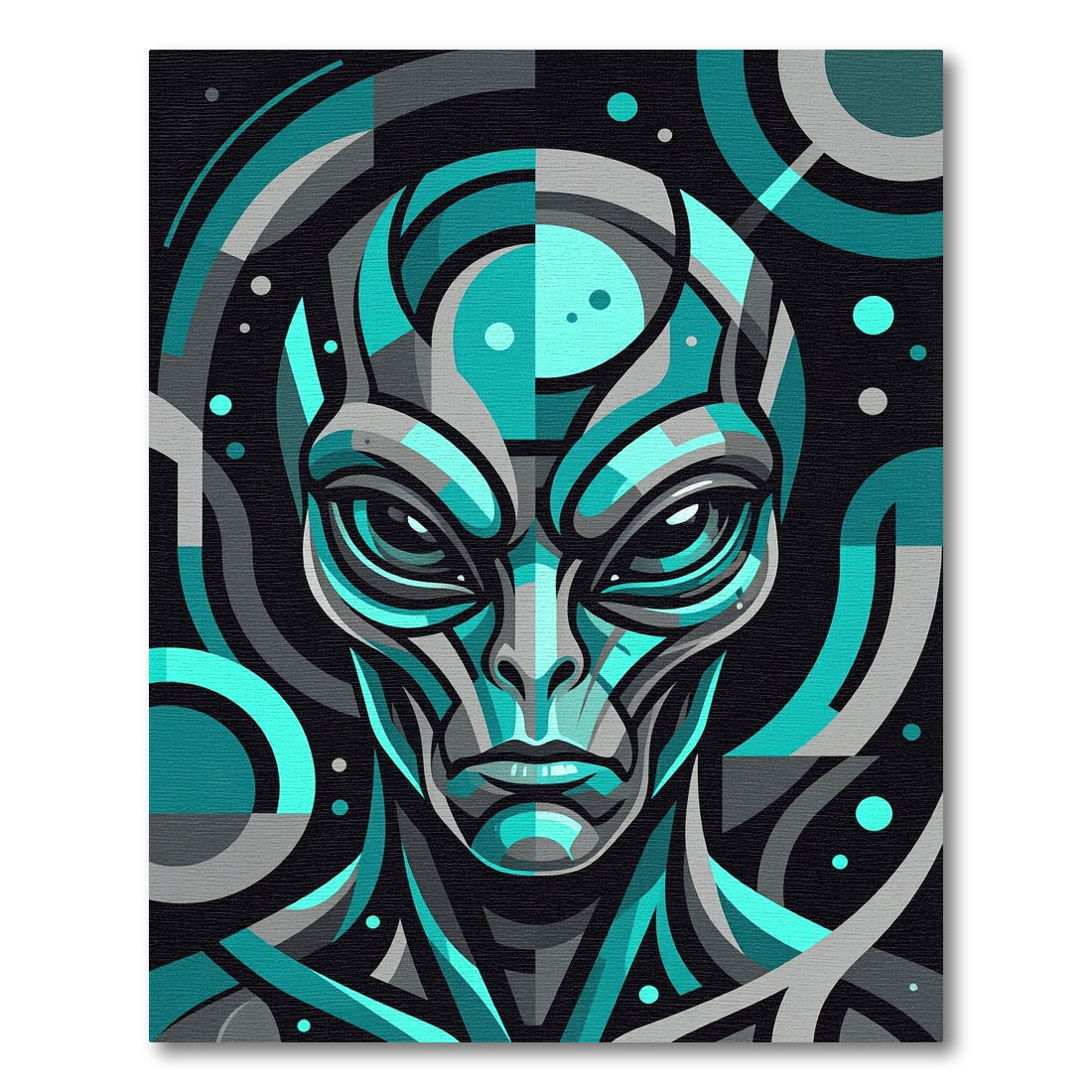 Cyan Geometric Alien Portrait Rug