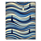 Blue Lighthouses and Fluid Wavy Ocean Rug