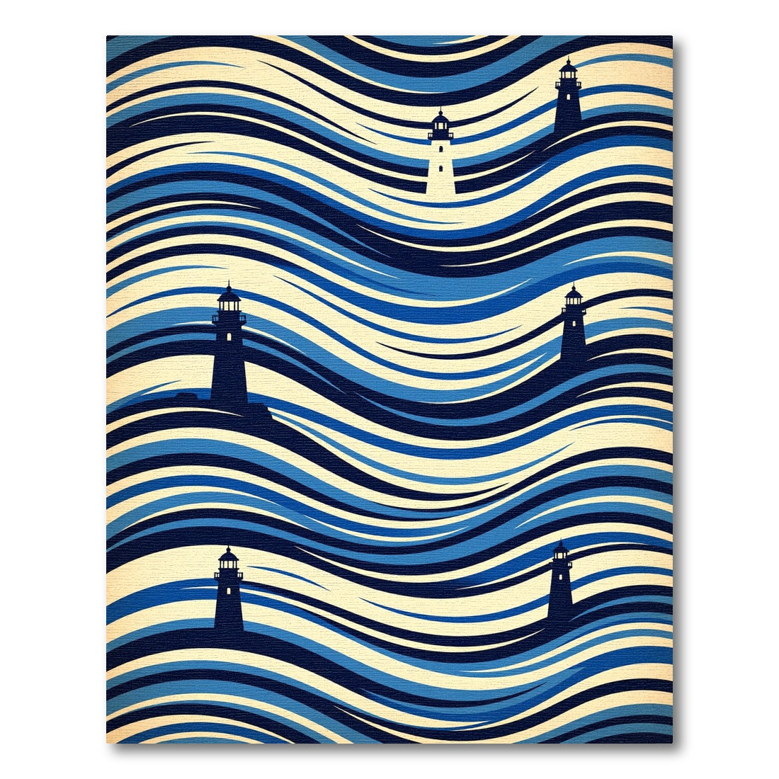 Blue Lighthouses and Fluid Wavy Ocean Rug