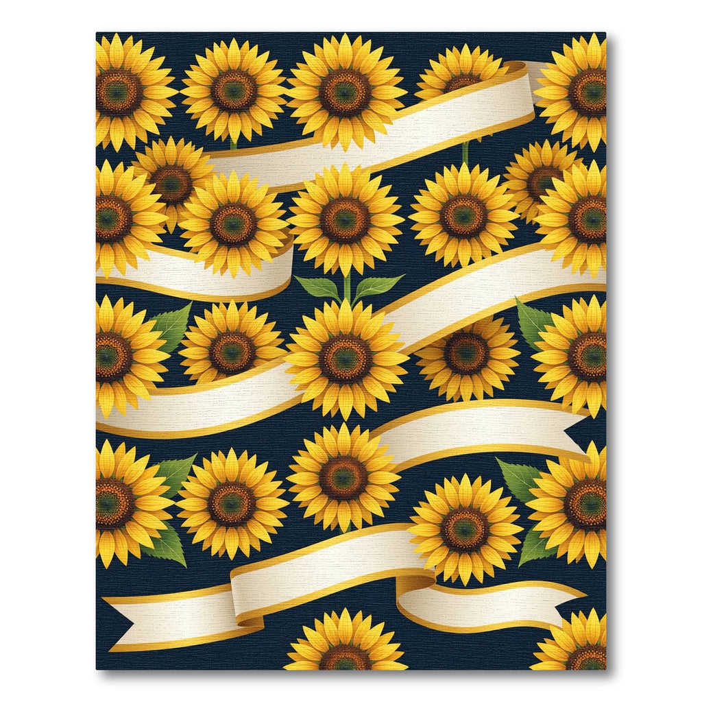 Sunlit Golden Sunflower Ribbon Scroll Rug