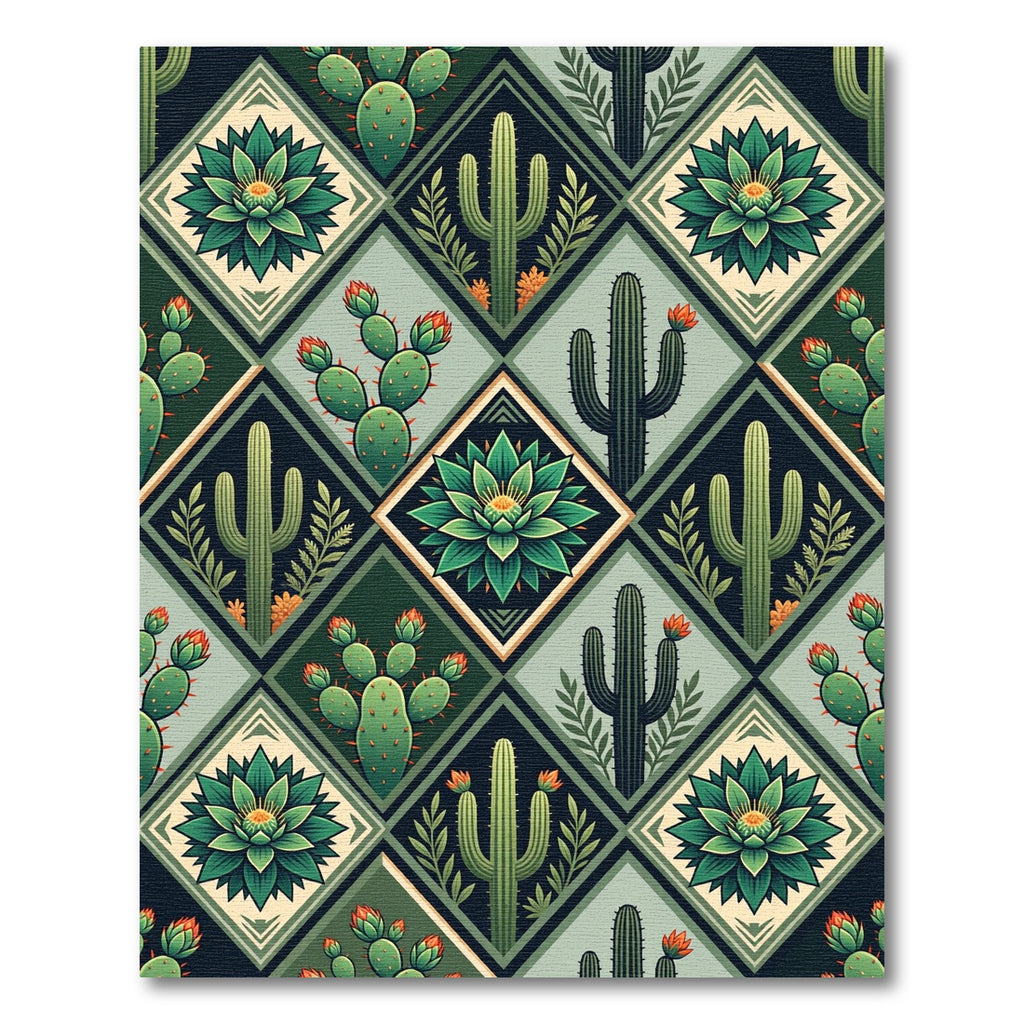 Desert Cactus Squares Quilt Rug