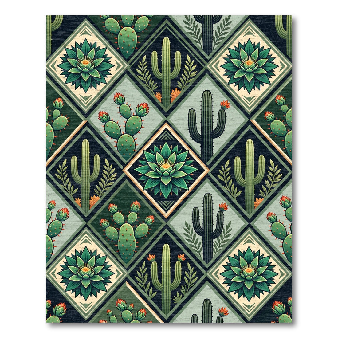 Desert Cactus Squares Quilt Rug