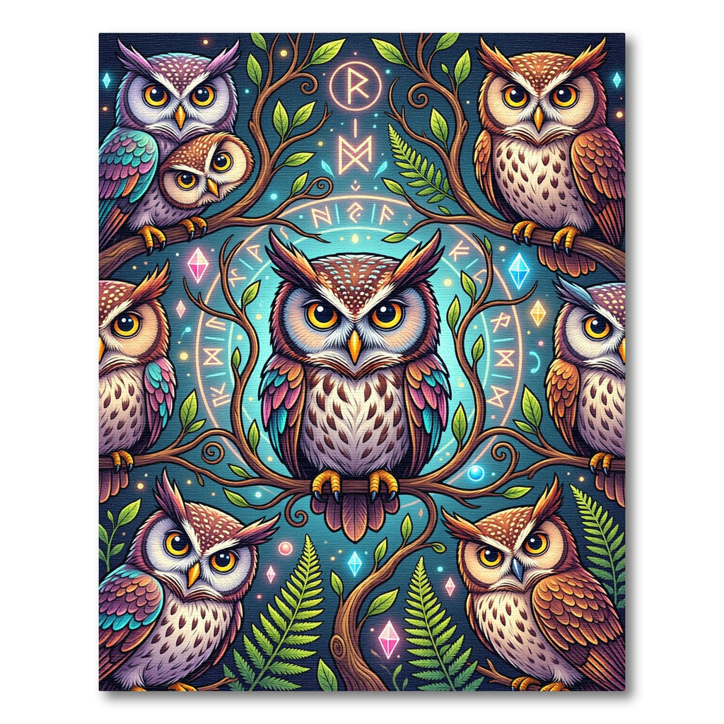 Enchanted Owl Forest Runes Tapestry Rug