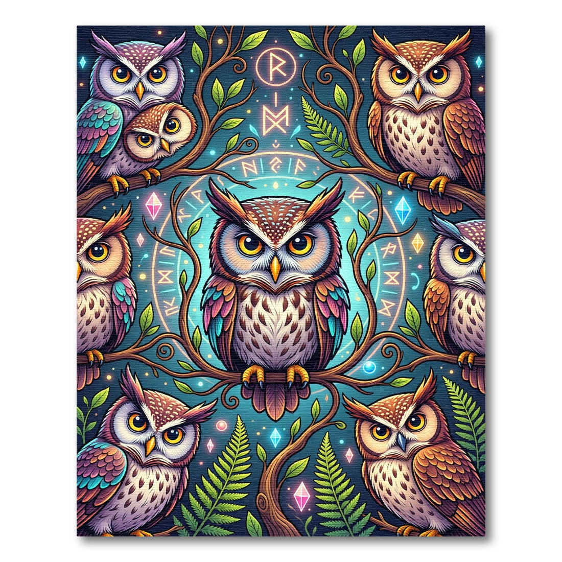 Enchanted Owl Forest Runes Tapestry Rug