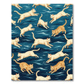 Playful Cream Feline Blue Waves Rug