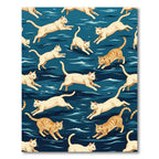 Playful Cream Feline Blue Waves Rug