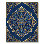 Royal Navy Gold Ornate Floral Medallion Rug