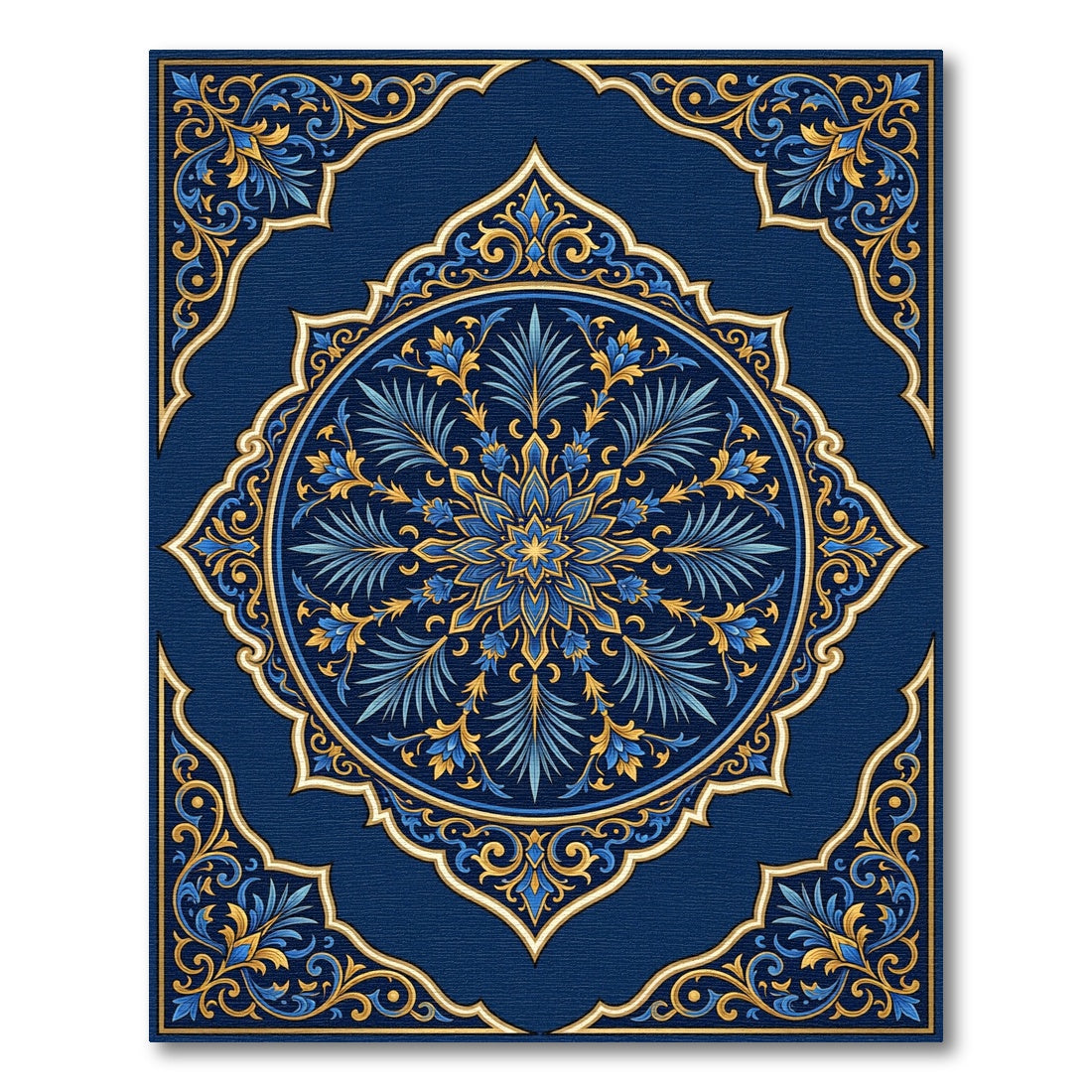 Royal Navy Gold Ornate Floral Medallion Rug