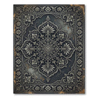 Ornate Gray Floral Scrollwork Medallion Rug