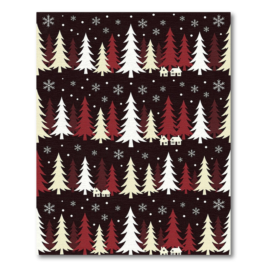Crimson White Snowfall Village Trees Rug