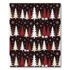 Crimson White Snowfall Village Trees Rug