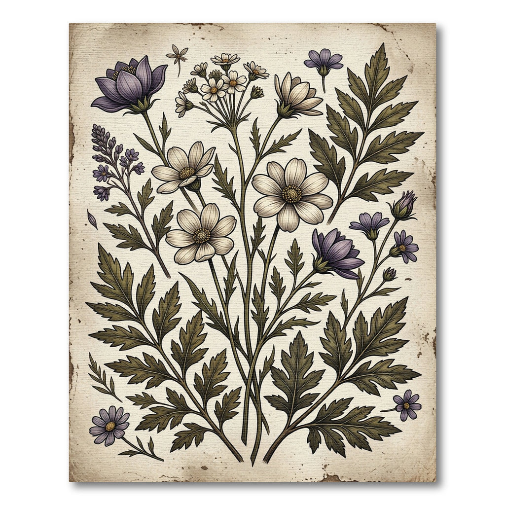 Vintage Lavender Floral Botanical Arrangement Rug