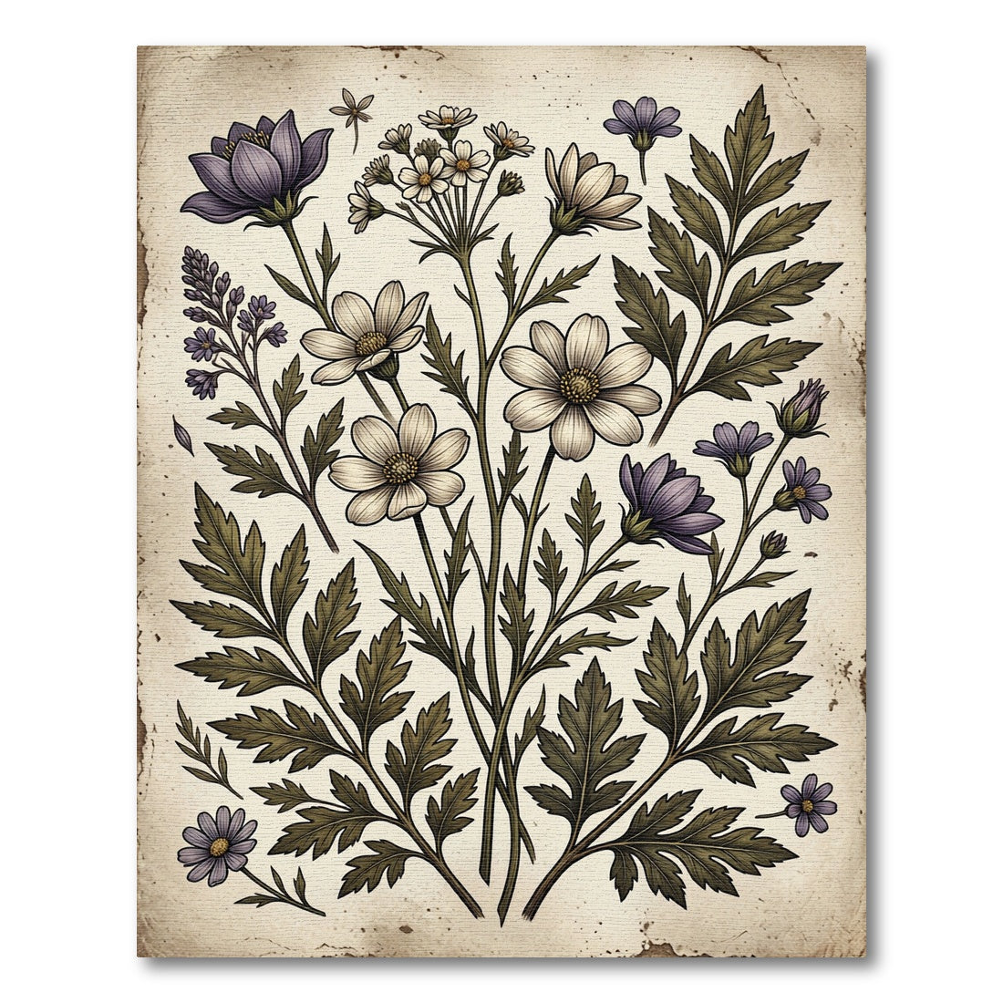 Vintage Lavender Floral Botanical Arrangement Rug