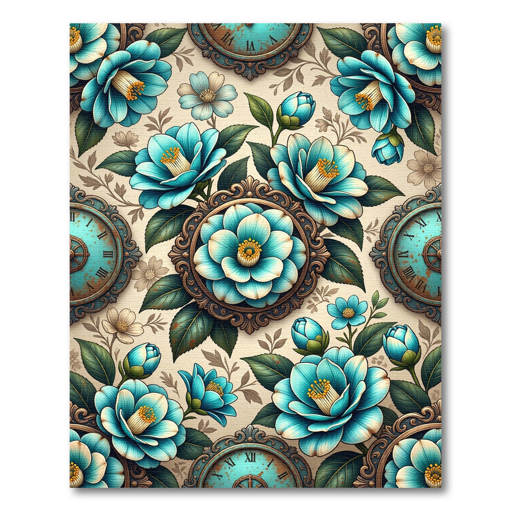Aqua Camellia Garden Frame Medallion Rug