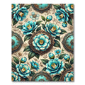 Aqua Camellia Garden Frame Medallion Rug