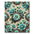 Aqua Camellia Garden Frame Medallion Rug
