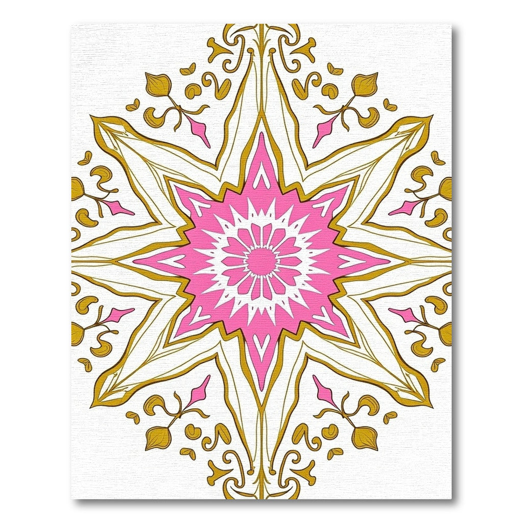 Pink Gold Floral Star Medallion Rug