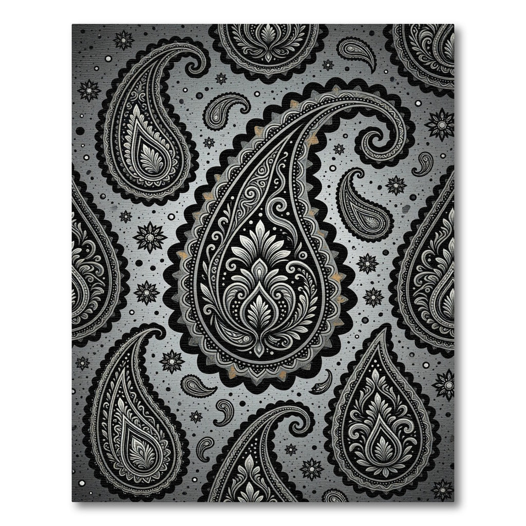 Monochrome Paisley Swirl Gray Area Rug